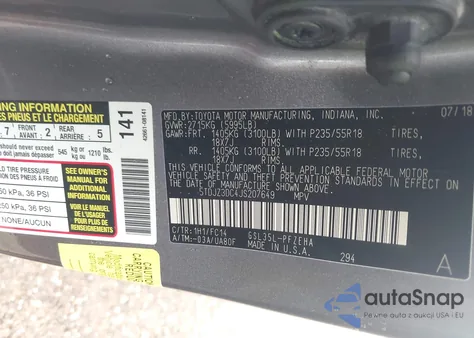 2018 Toyota Sienna Le 7 Passenger z USA, uszkodzony, nr VIN 5TDJZ3DC4JS207649